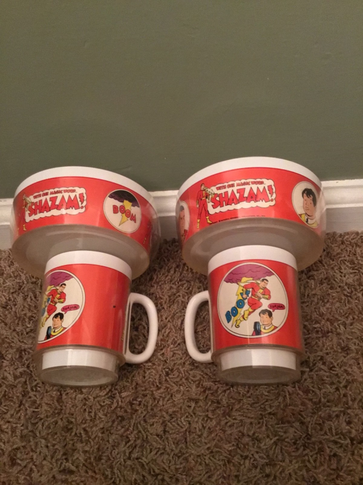 Vintage 1974 DC Comics Shazam Thermo-Serv 4 Piece Set Mugs & Bowls
