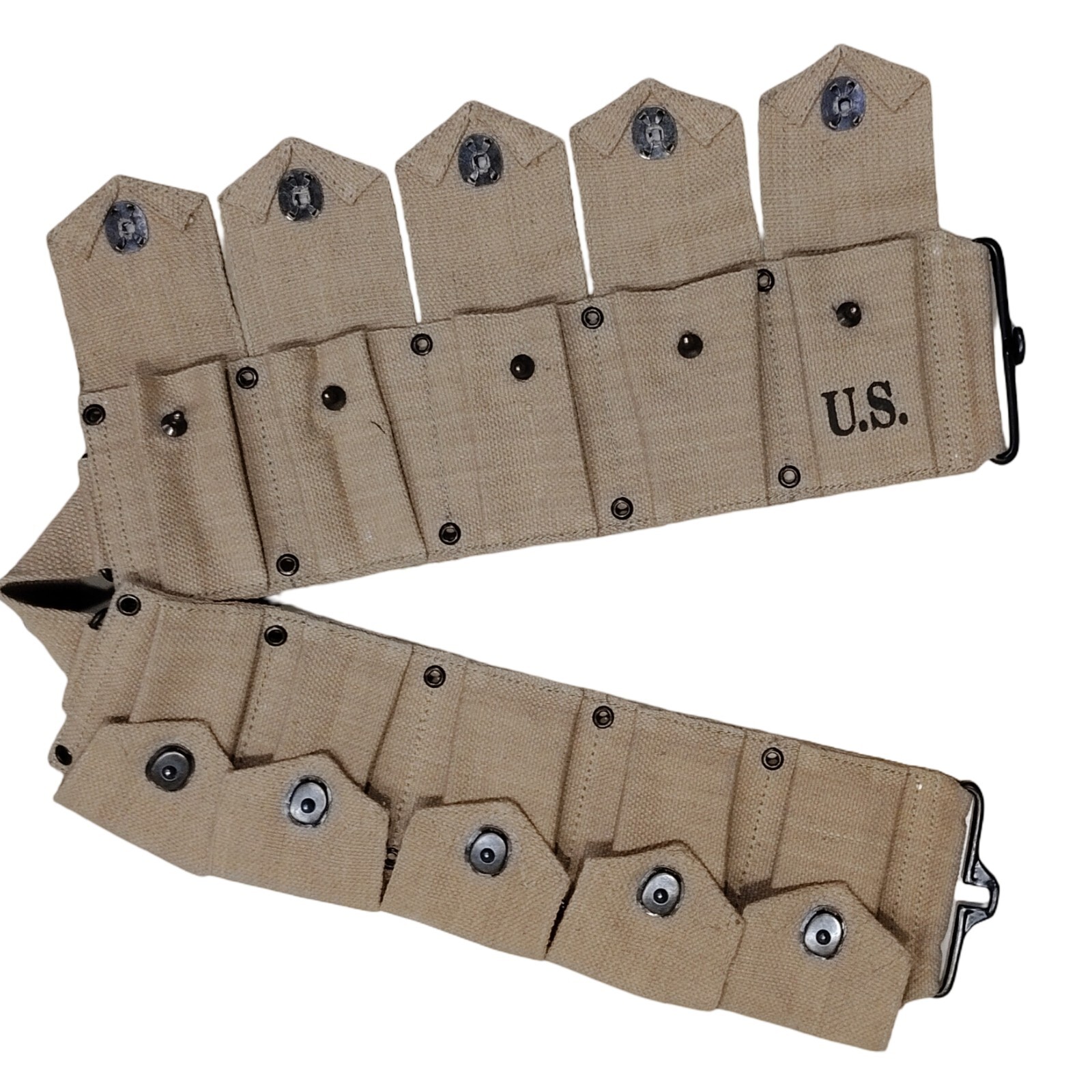 WWII U.S. Army M1923 M1 Garand Rifle Cartridge 10 Pocket Canvas Belt Khaki