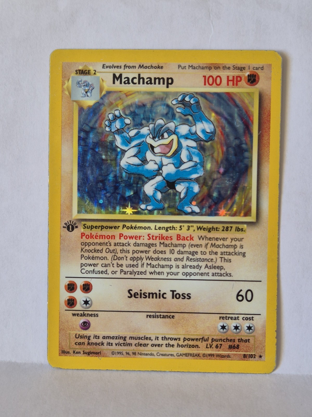 Pokemon TCG Machamp Holo Card 8/102 1st Edition Base Set