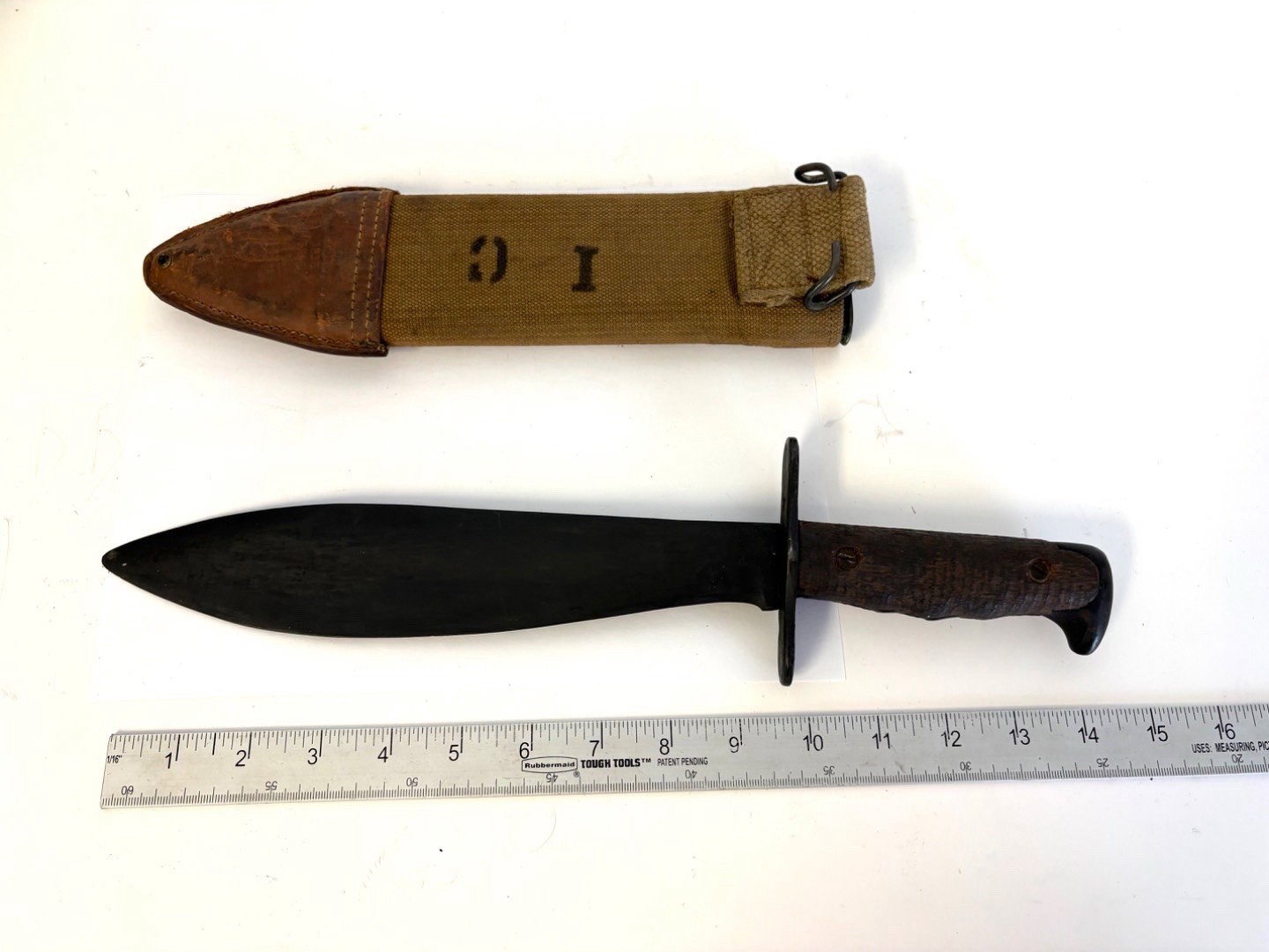 Antique WWI 1918 US Model 1917 Plumb St Louis Field Bolo Knife & AK Co Scabbard