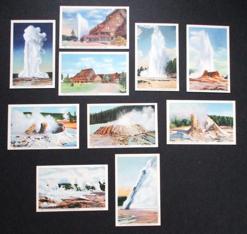 Yellowstone National Park Geyser Linen Postcards - Old Faithful & More - Unused