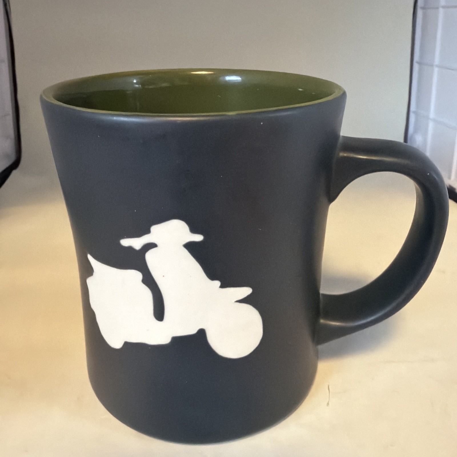 Starbucks 2011 Vespa Moped Scooter Matte Black Olive Green Mug Cup 16 Oz
