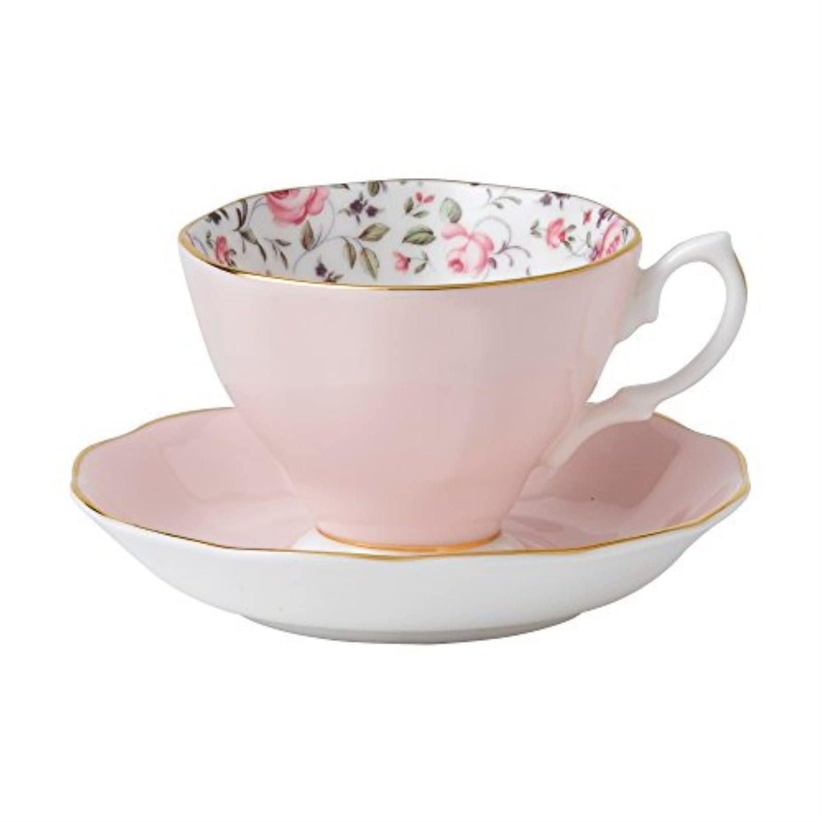 Vintage Rose Confetti Teacup & Saucer Set - Elegant Fine Bone China Tea Set