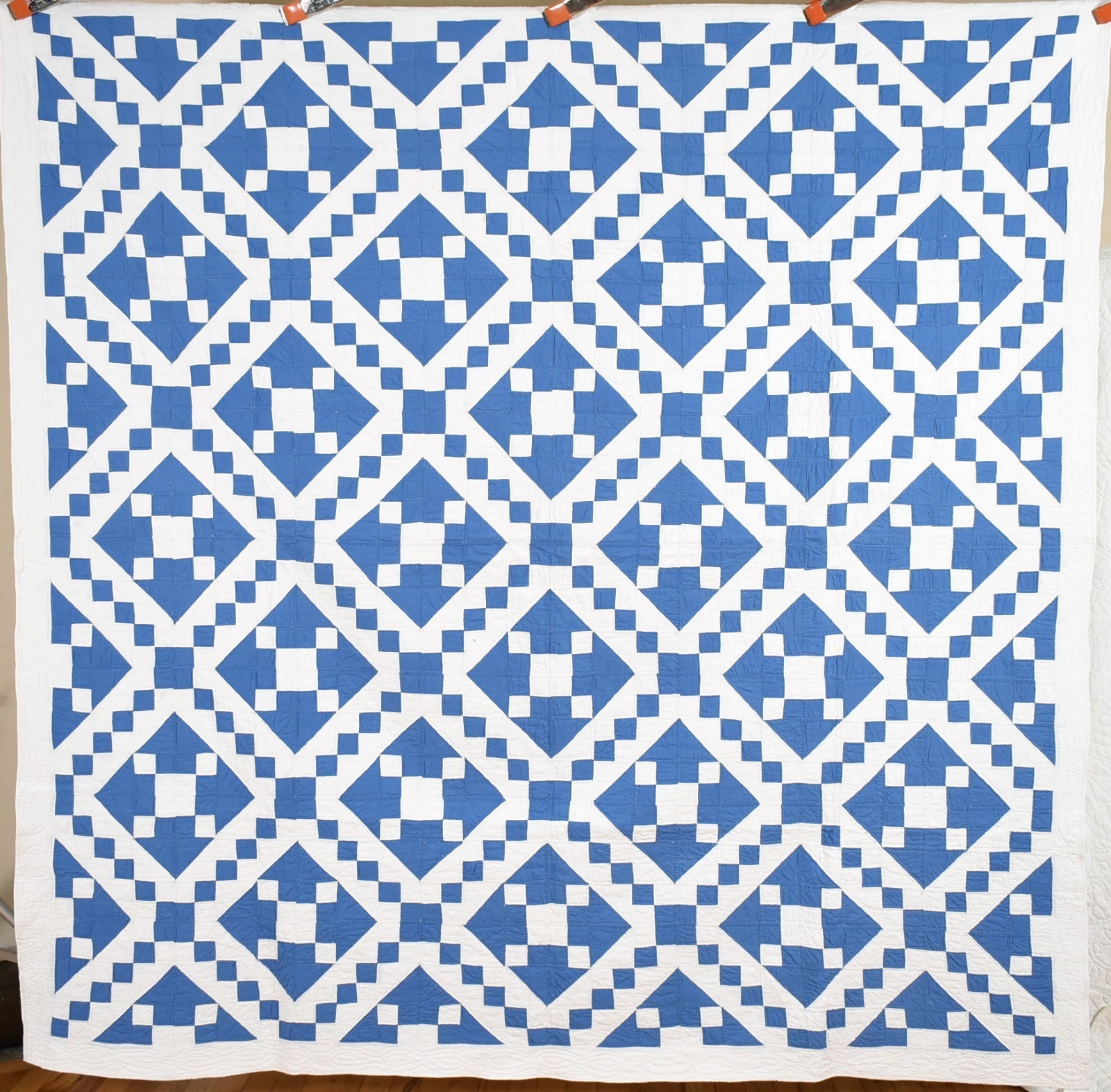 Large Vintage 30's Blue & White Jacob's Ladder Antique Quilt ~BEAUTIFUL