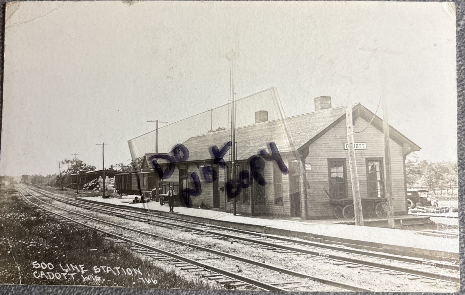 Cadott WI Wisconsin Depot Railroad Train Station Postcard Wisconsin RPPC