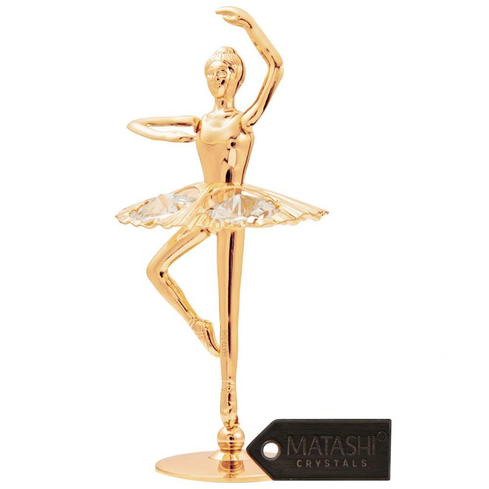 Matashi 24K Gold Plated Crystal Studded Ballerina with Arm Up Figurine For Love