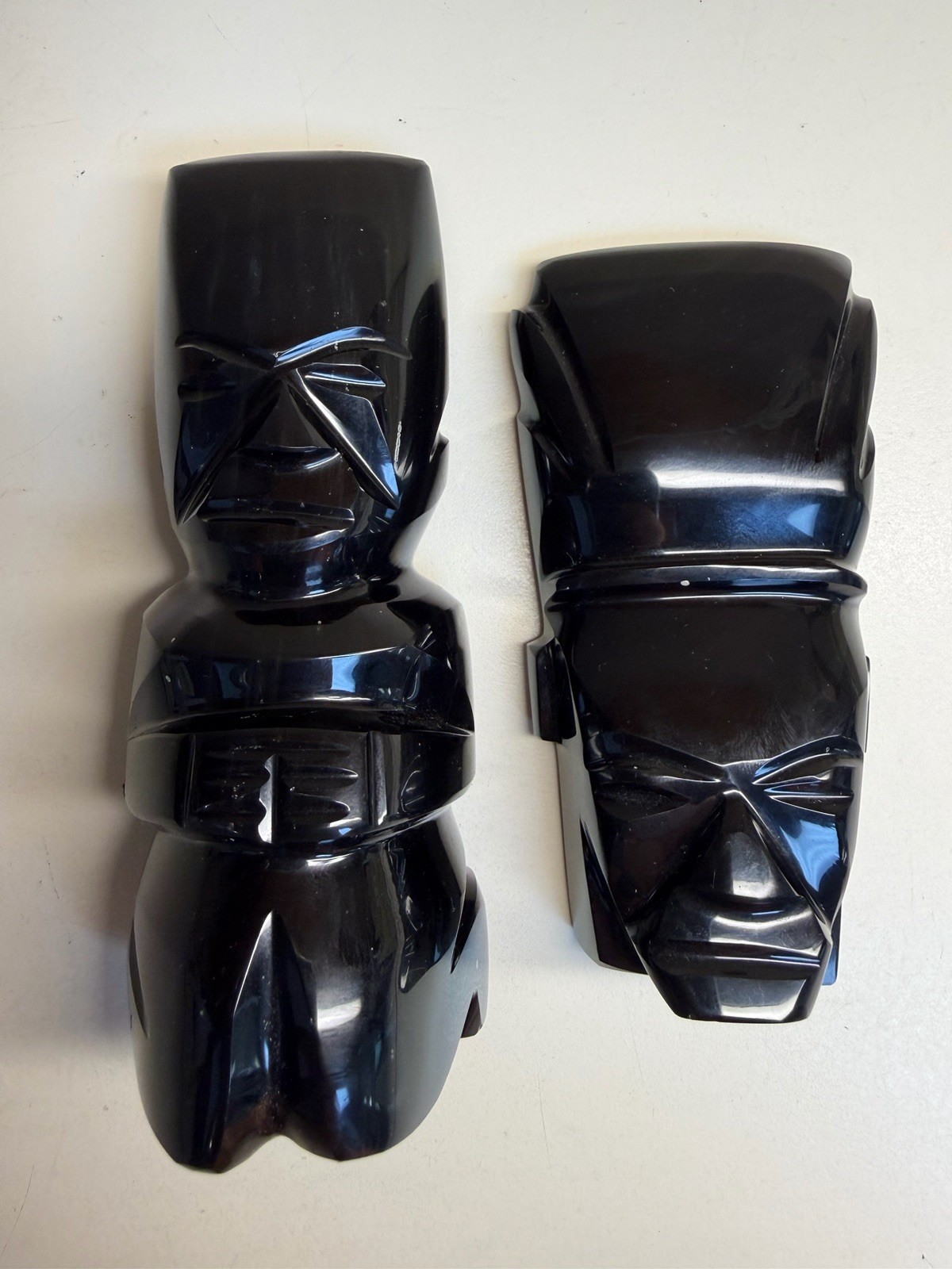 Vintage Mexican Black Obsidian Aztec Mayan Carved Figurine Set of 2 Stone 4 & 5