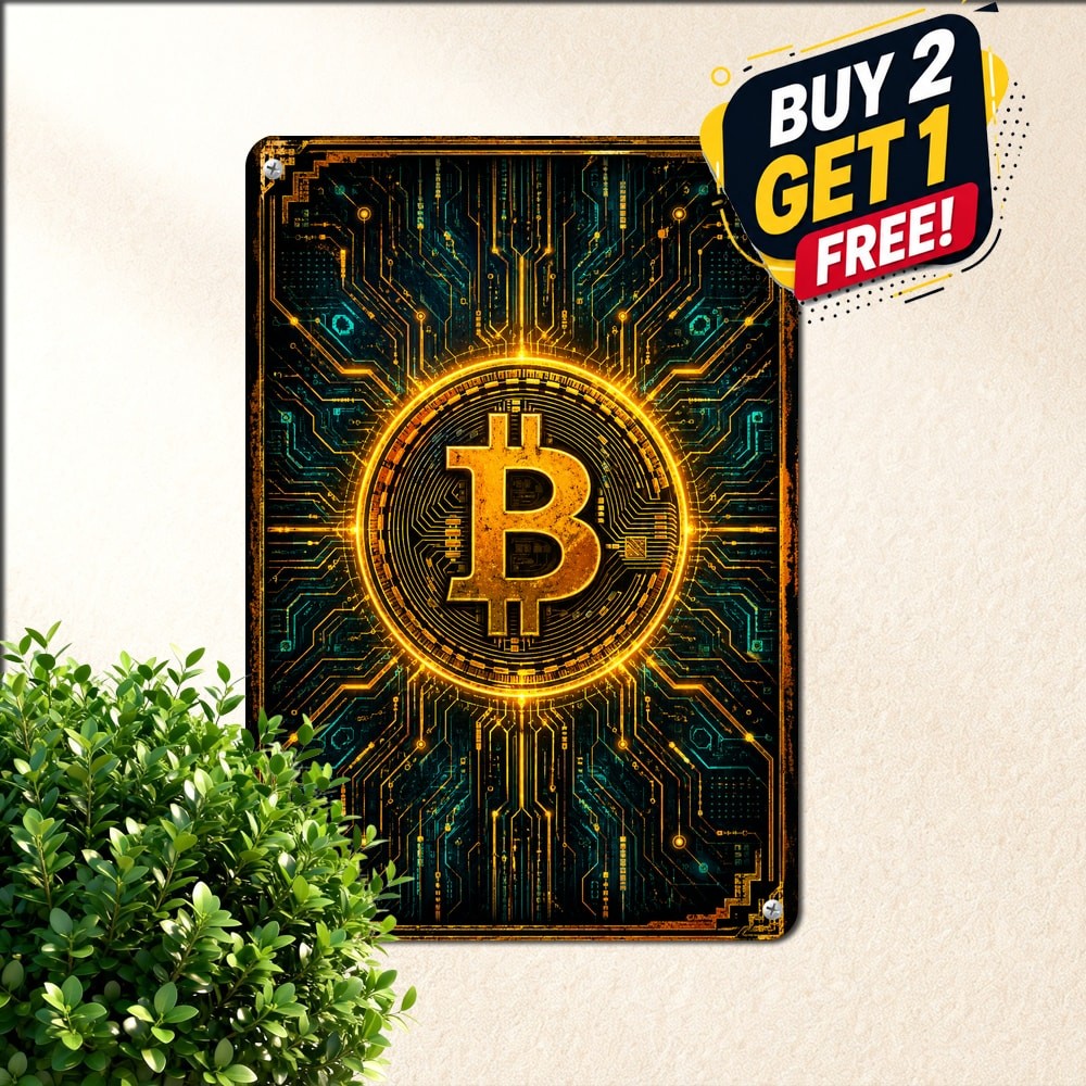 Crypto Currency Accepted Here Sign Bitcoin Merchant Store Metal Tin Plaque