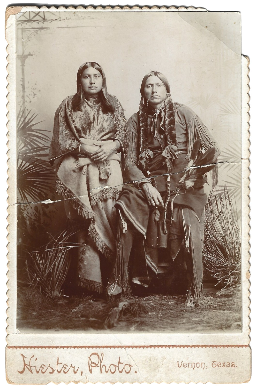 19th-Century Cabinet Card-Comanche Chief Quanah Parker & Tonarcy-Hiester Photo