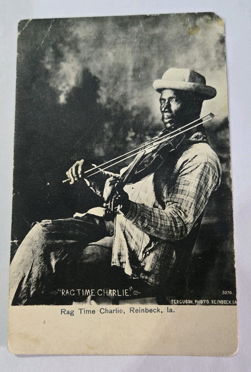 Vtg 1900s Rag Time Charlie African American Fiddler Reinbeck IA Postcard