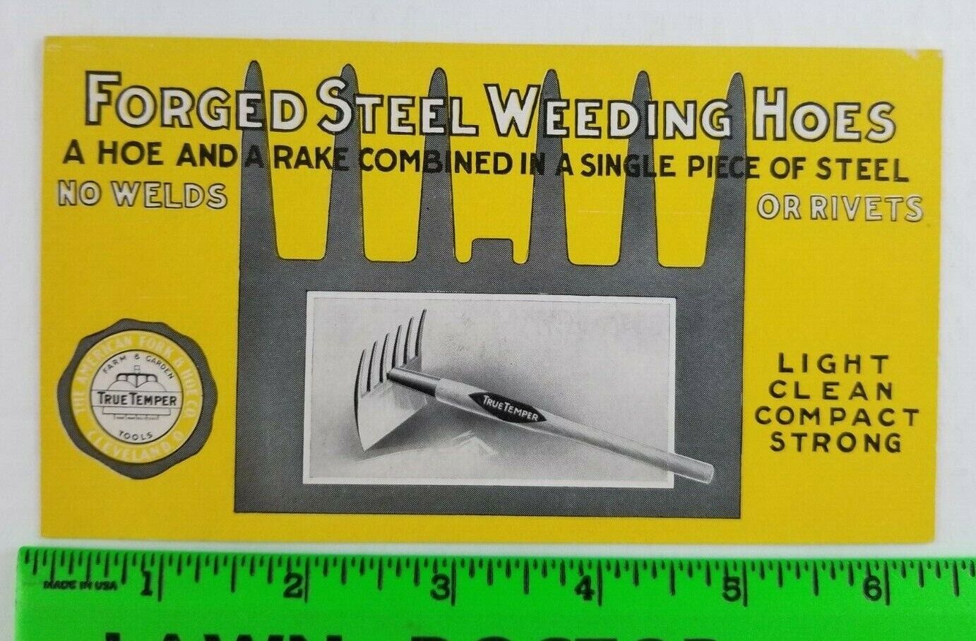 Vintage True Temper Steel Weeding Hoes Gardening Tool Advertisement Card