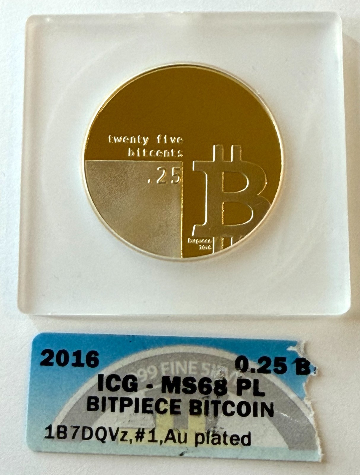 2016 Bit Piece .25 Bit Coin Gold Plated 1 of 5 ICG MS68 PL Redeemed