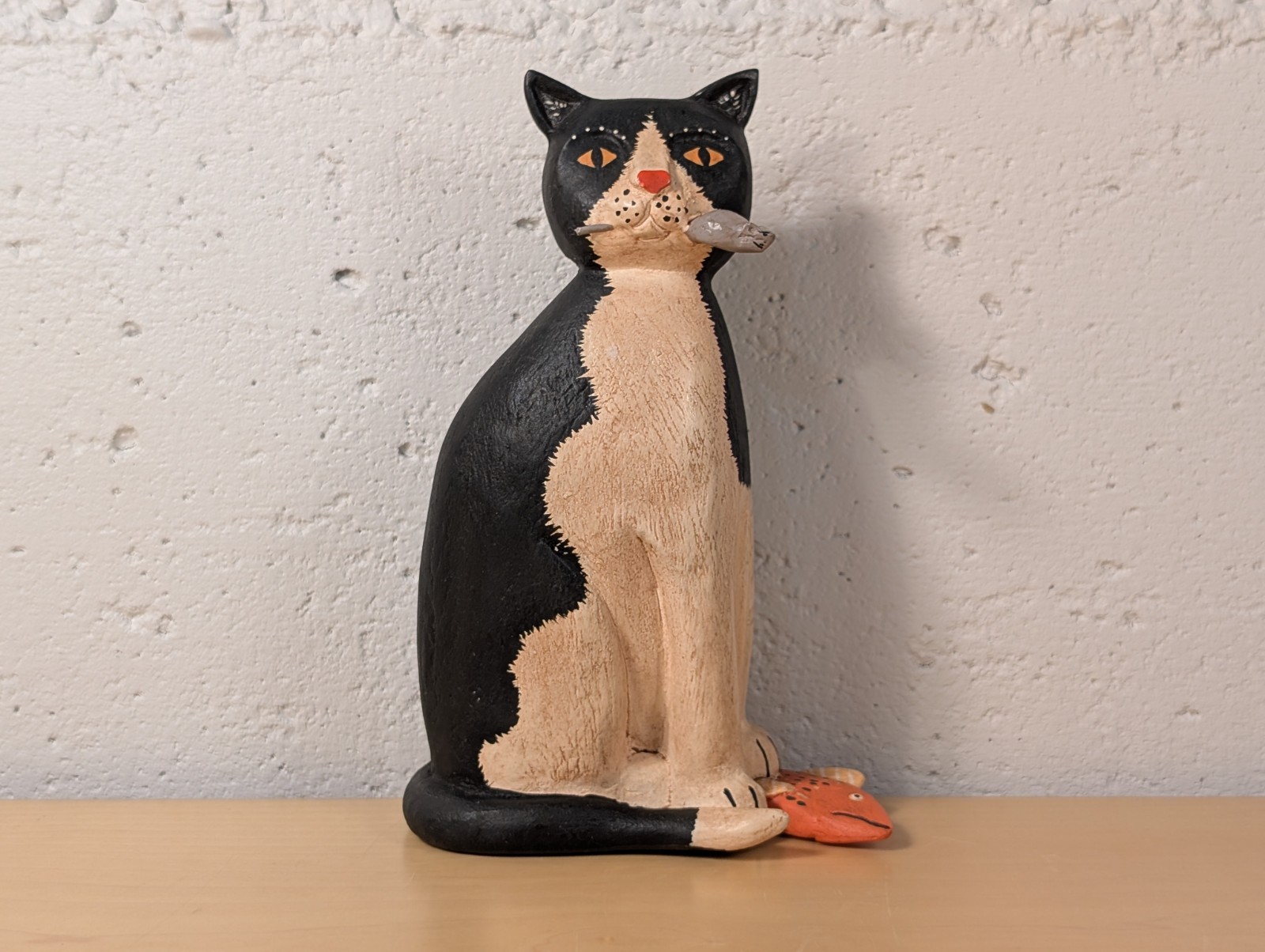 Vintage Hand Carved Wood Cat Figurine Signed R Tate Rustic Studio Art Kitten