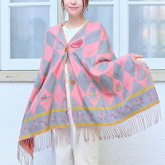 Howl's Moving Castle Buttoned Stole Cape Argyle Calcifer Studio Ghibli Japan NEW