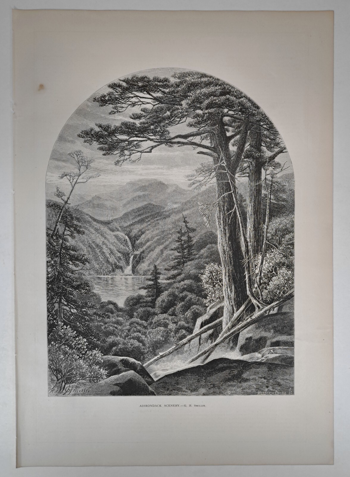 1872 Victorian Art Engraving, Adirondack Scenery - G. H. Smillie, Forest & Lake