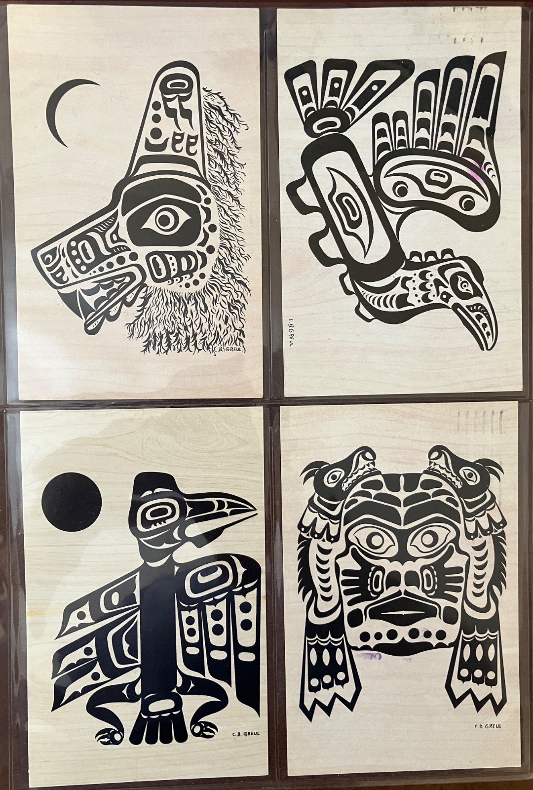 4 Vintage CB Greul Postcards Northwest Coast Native Art Haida Tlingit