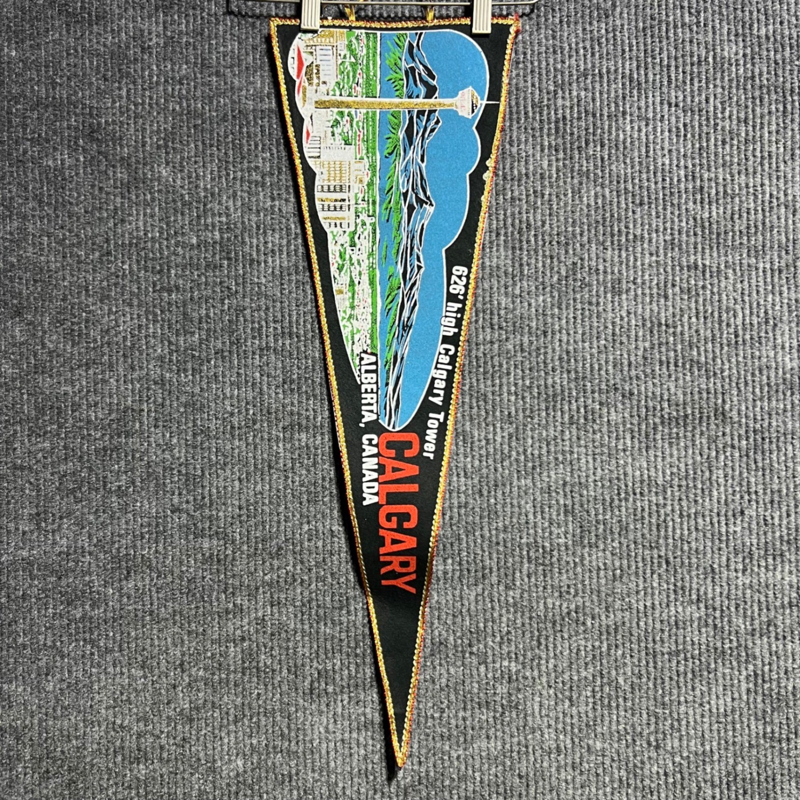 Vintage Calgary Tower Alberta Canada Pennant OS Black Souvenir Black Japan Made