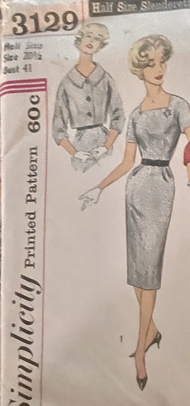 Uncut 1950s Square Neck SUIT Dress Bolero Blazer Simplicity 3129 RARE Bust 41