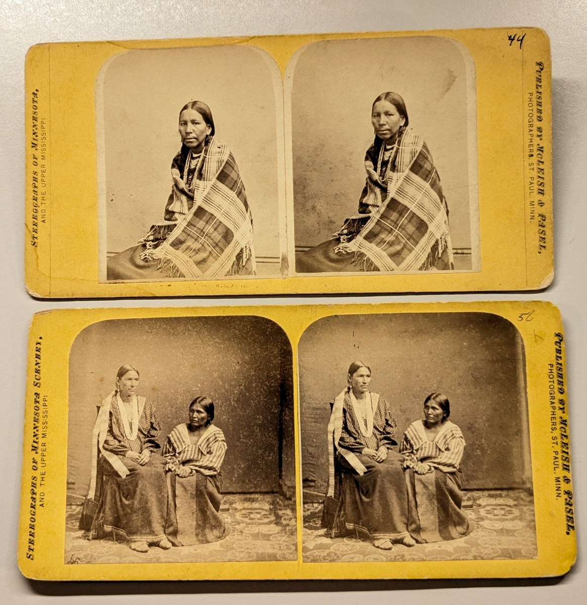 (2) Native American Indian McLeish & Pasel Stereoview Photos Minnesota