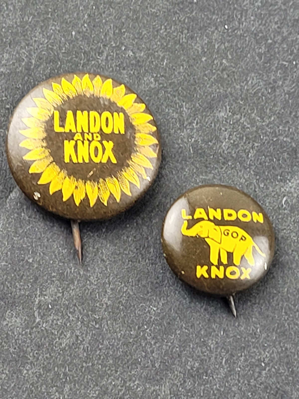ALFRED LANDON & FRANK KNOX PRESIDENT Campaign Pinback Buttons Union Label 1936