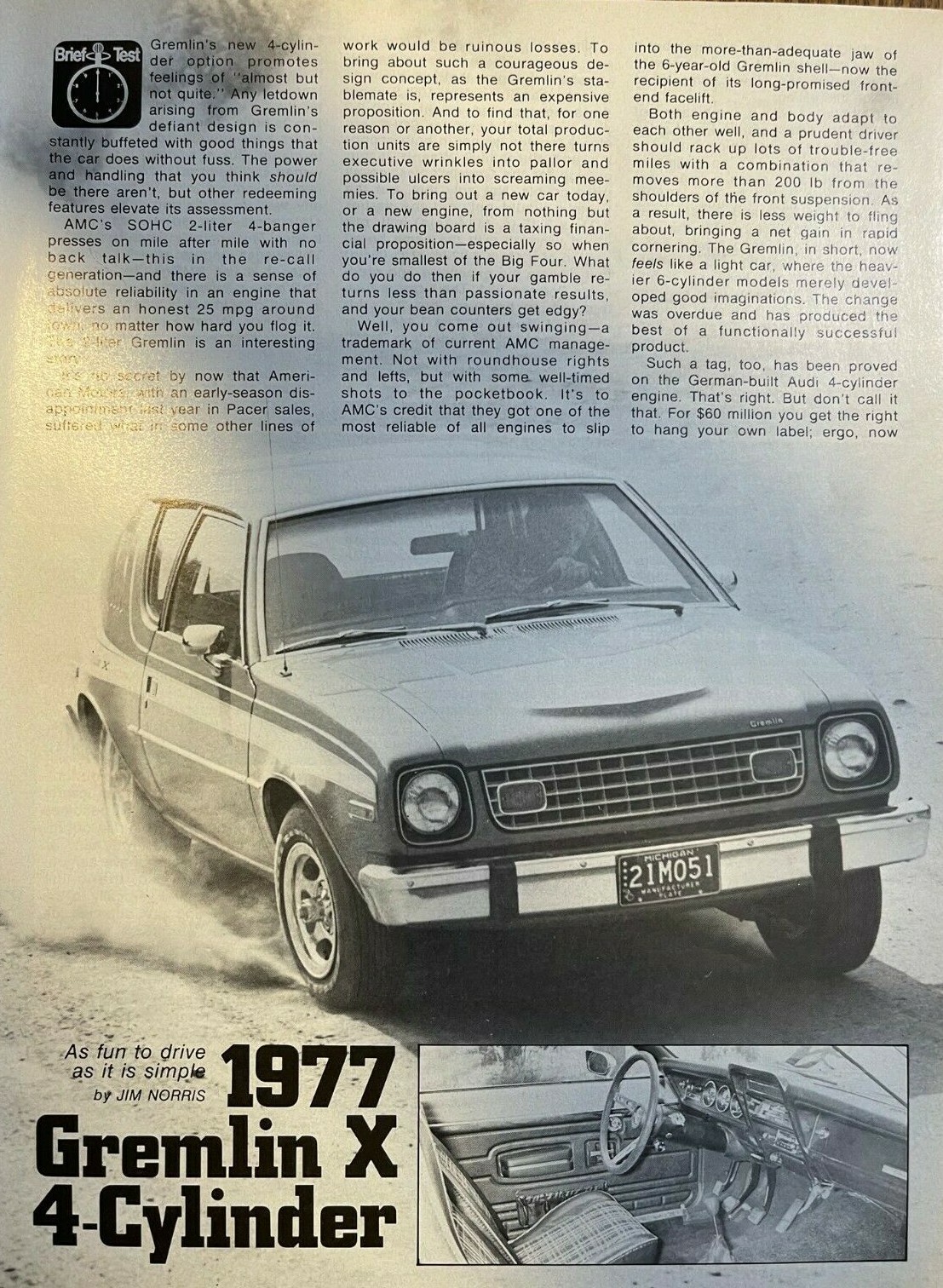 Motor Trend Road Test 1977 Gremlin X 4-Cylinder