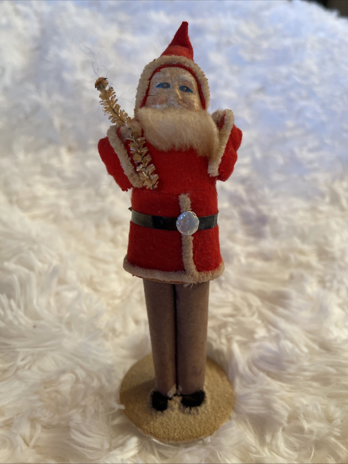 Vtg German Plastic Face Standing Belsnickel Putz Santa Claus 6\