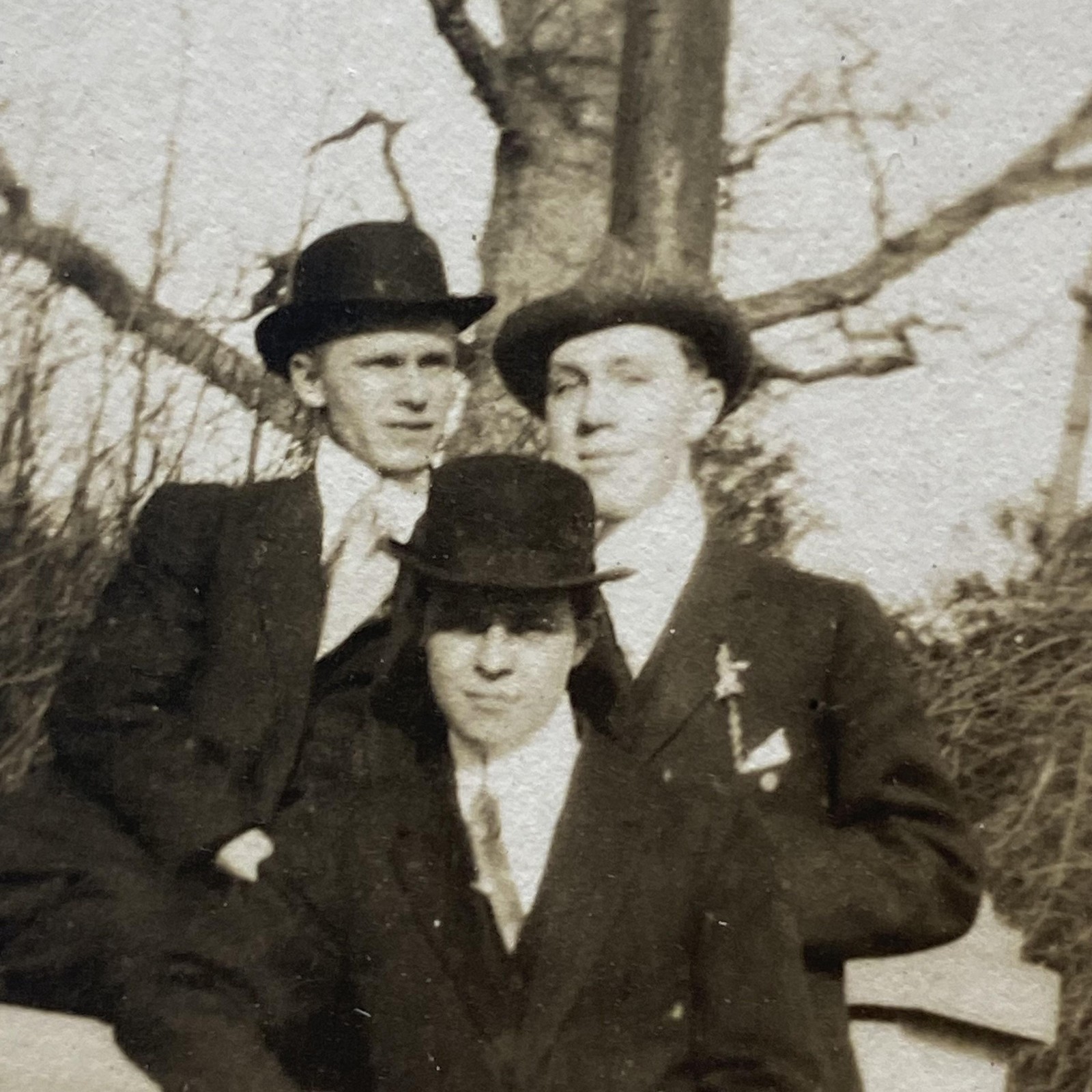 Vintage C1910s Three Men Suits Hats RPPC Real Photo Postcard Velox 3.5x5.5