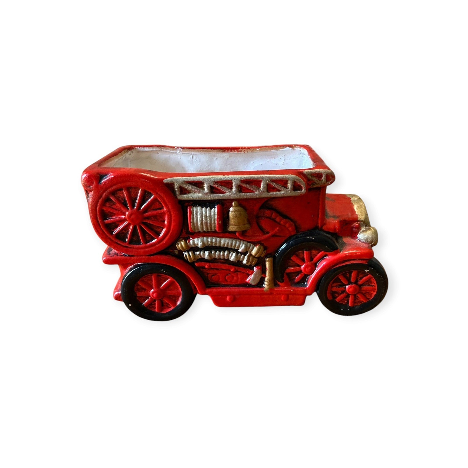 Vtg Red Fire Truck Department Planter Floral Arrangement Rubens Originals Japan
