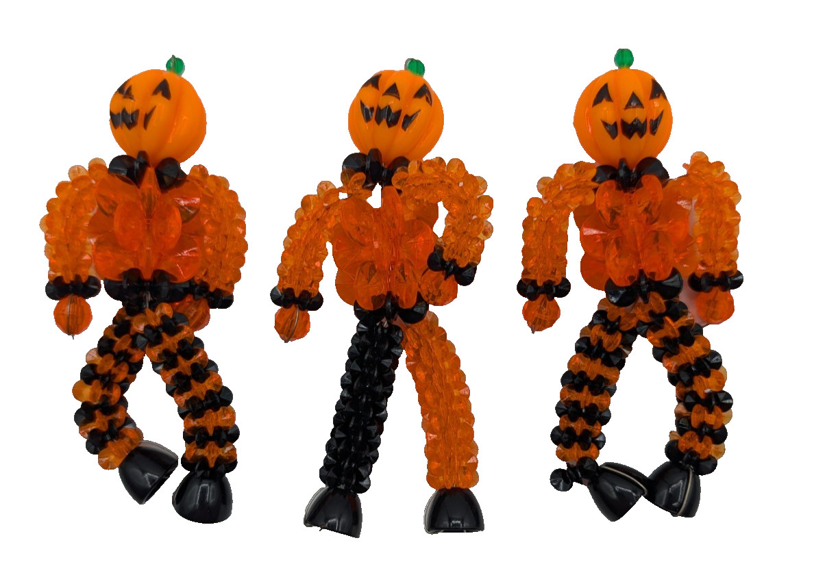 Vintage Halloween Beaded Jack O Lantern  Doll Figurines Ornaments Handmade Decor