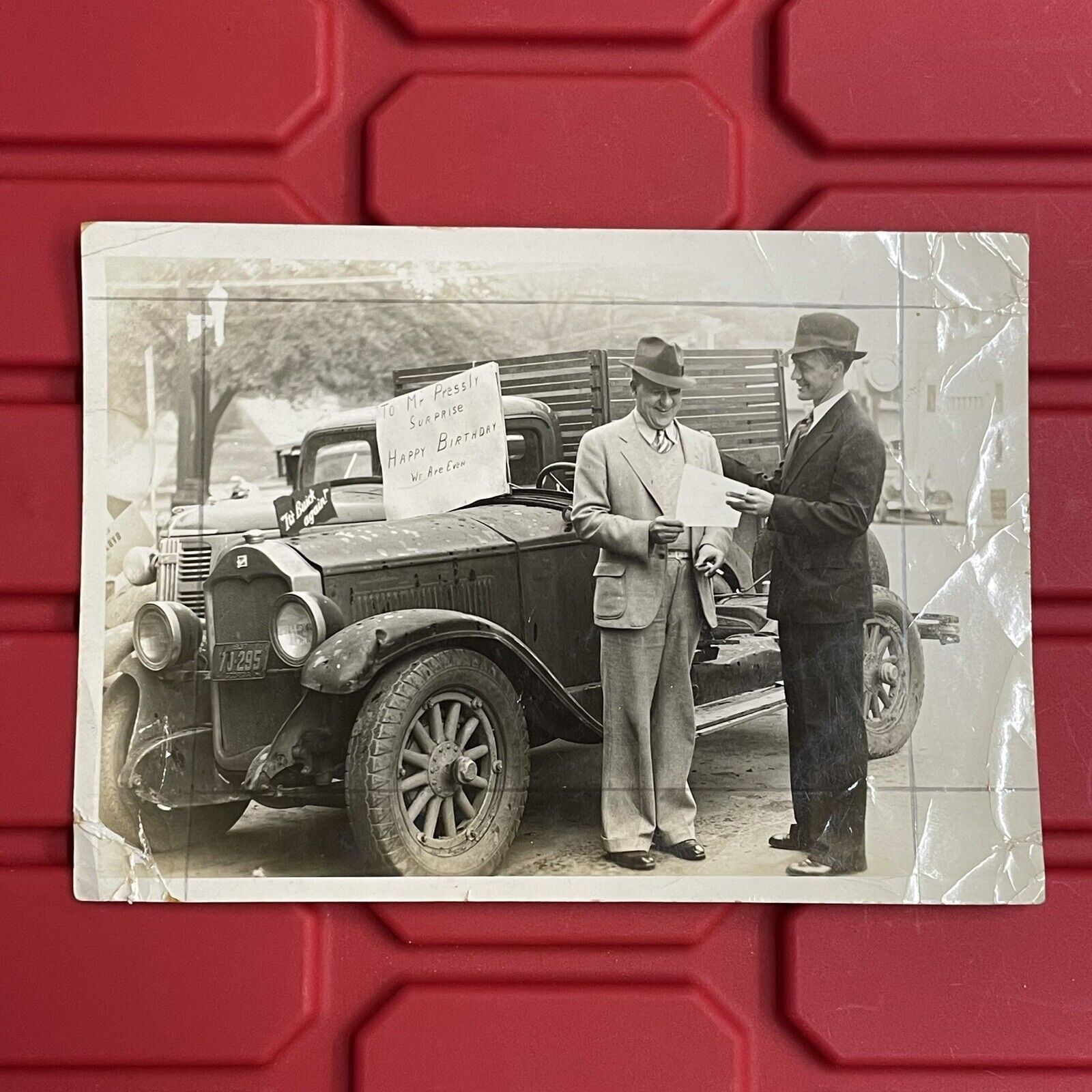 Mr Pressly We Are Even Happy Birthday Buick Car Gift 7 x 5 Photograph Vtg 1937