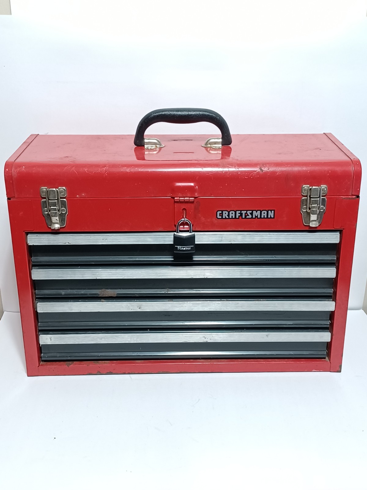 Vintage Craftsman 4 Drawer Portable Metal Tool Box Chest USA  Red 20.5 x 14 x 9