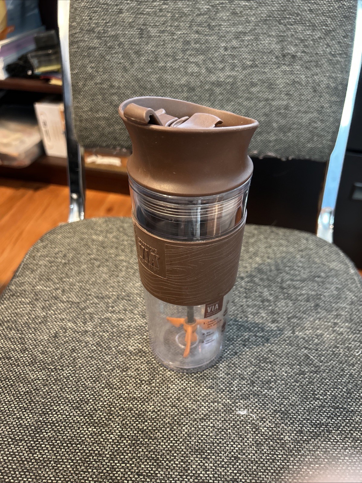 Starbucks VIA Ready Brew Travel Mug Swirl Brown and Clear  Cup Tumbler MIXER