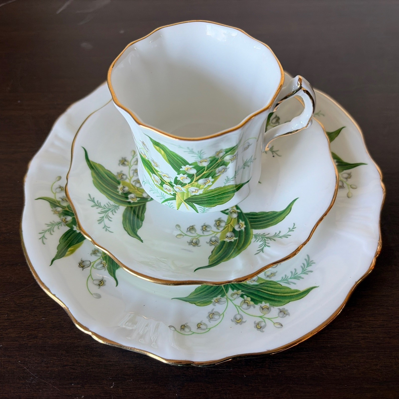 Hammersley Lily Of The Valley  Trio, Cup, Saucer & Dessert Plate, England (435ME