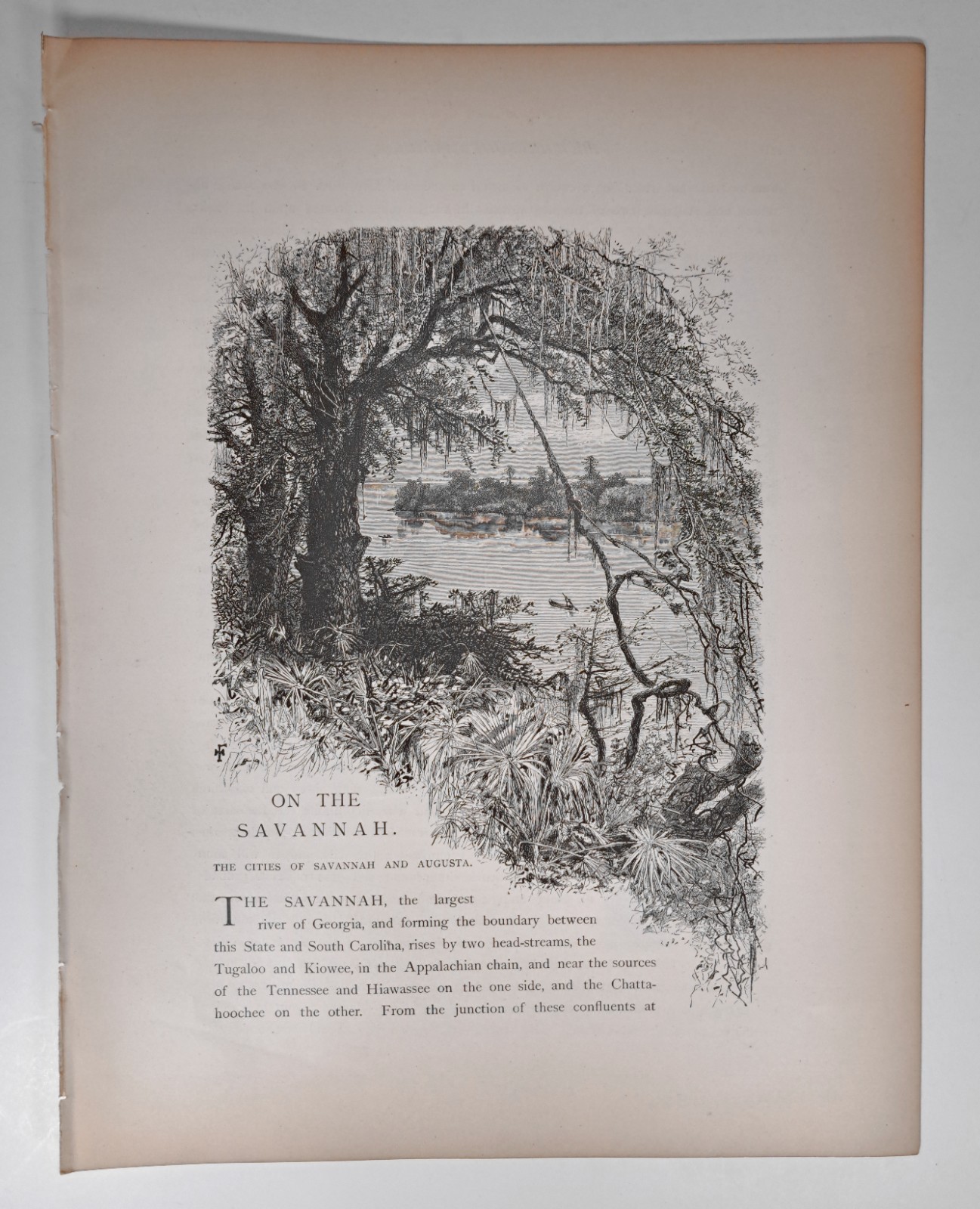 1872 Victorian Printed Engraving, Savannah River & Augusta, GA