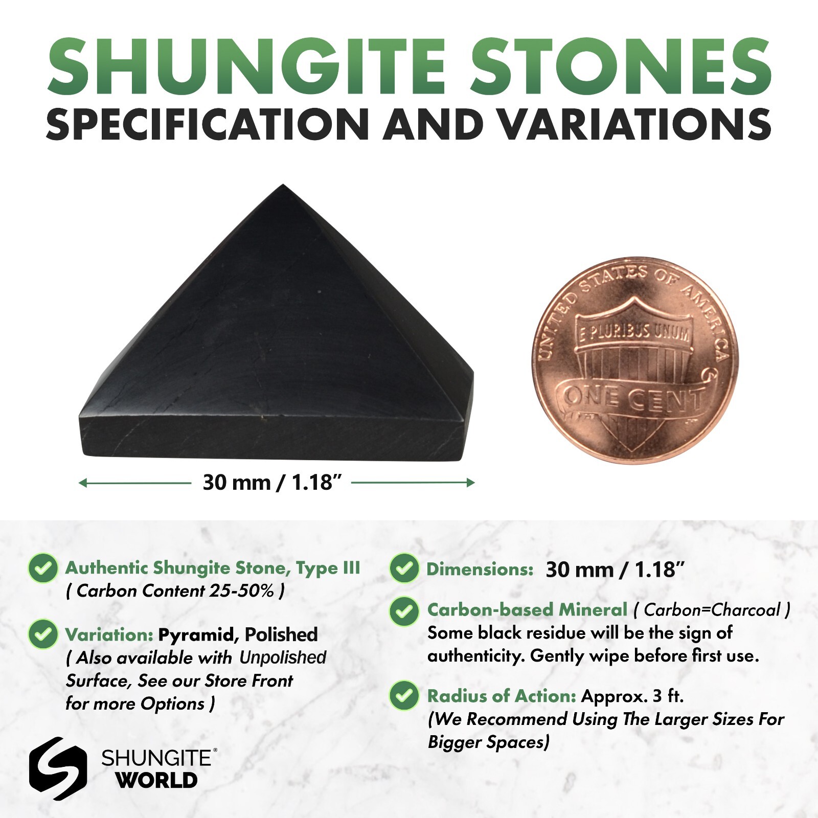 Shungite World Shungite Pyramid 5 pcs - Various sizes ( Polished or Unpolished )