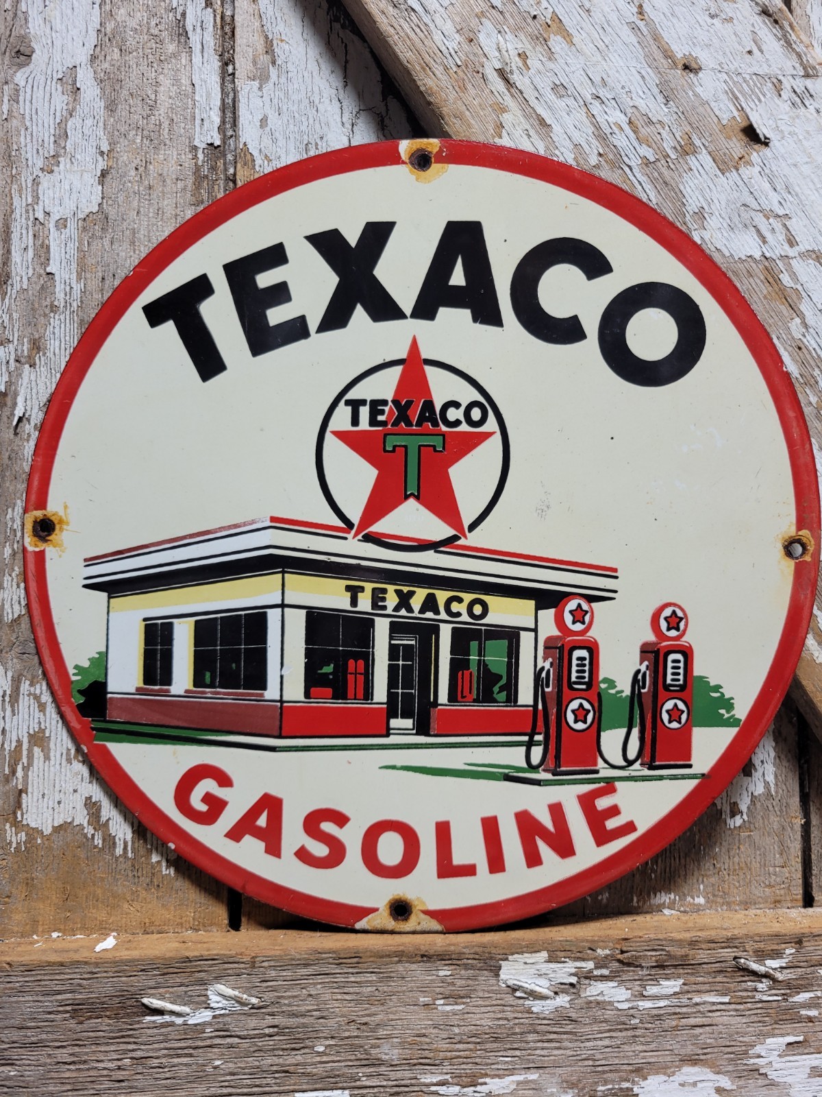 VINTAGE TEXACO PORCELAIN SIGN RARE OLD GARAGE GAS PUMP PLATE 12\