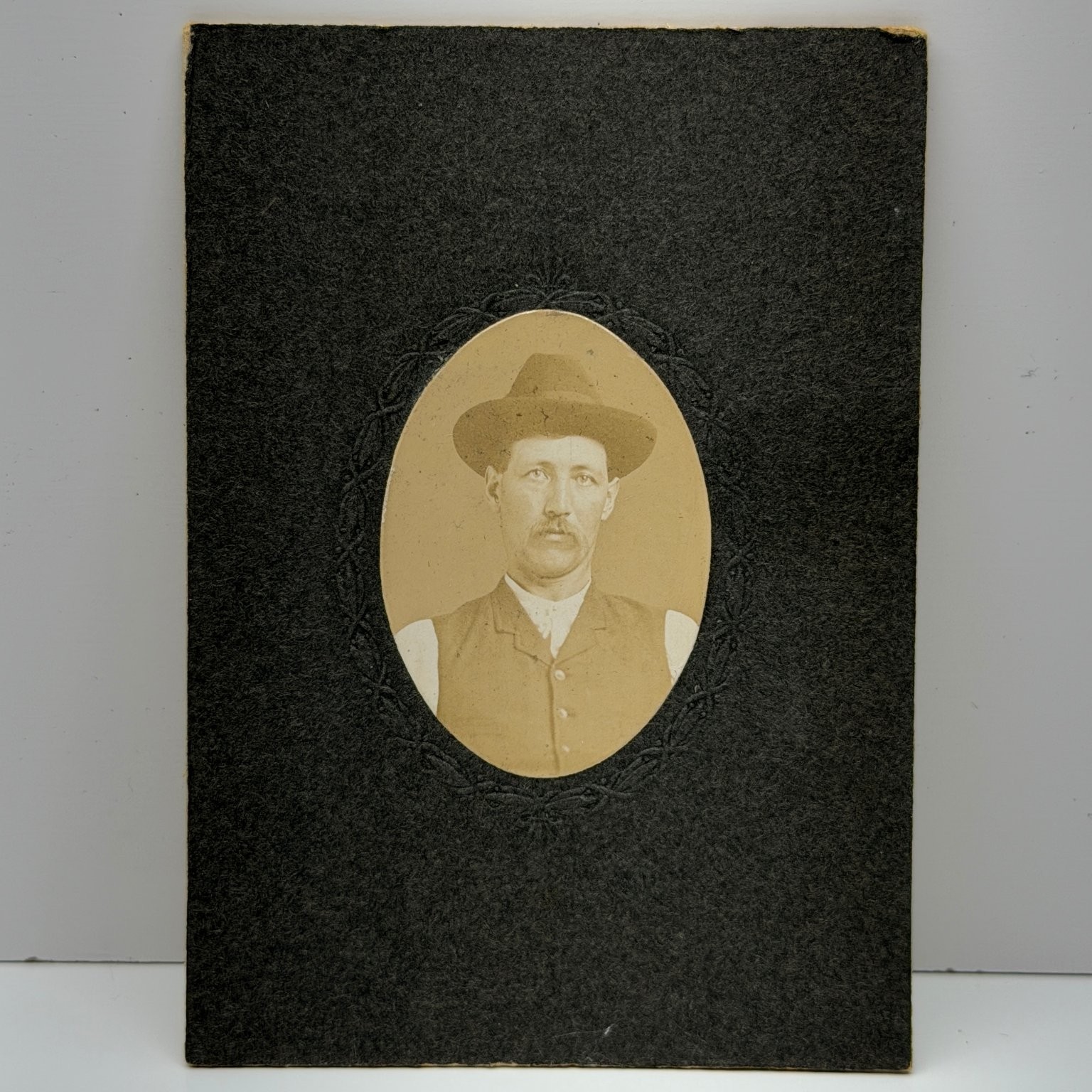 Vintage 3x5 Sepia Portrait Photo of Man in Hat and Vest Early 1900s