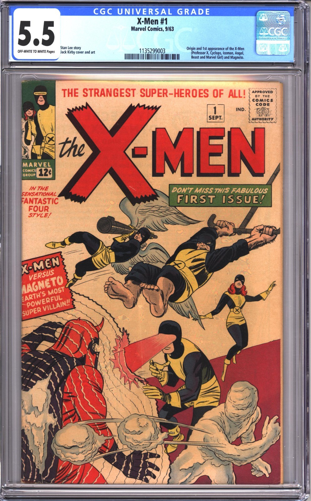 X-MEN #1 CGC 5.5 OW/WHT PAGES FIRST APPEARANCE OF THE X-MEN AND MAGNETO MARVEL