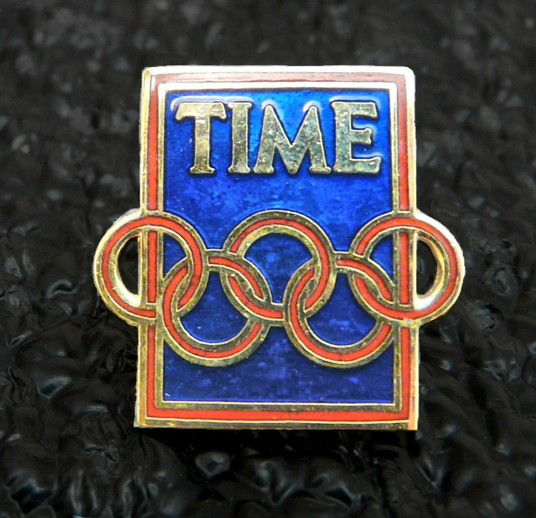 Olympics Pin Time Magazine Blue and Gold Olympic Rings Vintage Tie Tack New