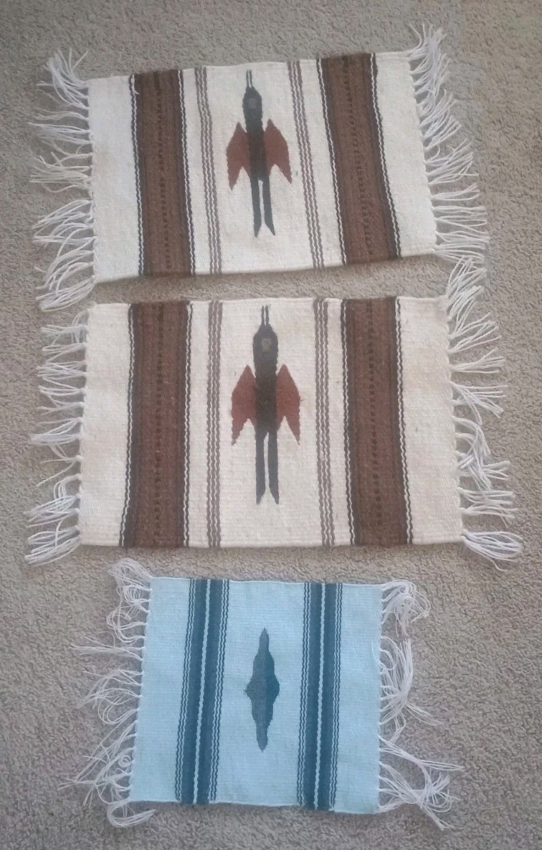 Vintage Handwoven ,Native American, Southwestern, Mini Rugs 3 Lot Pre-owned 