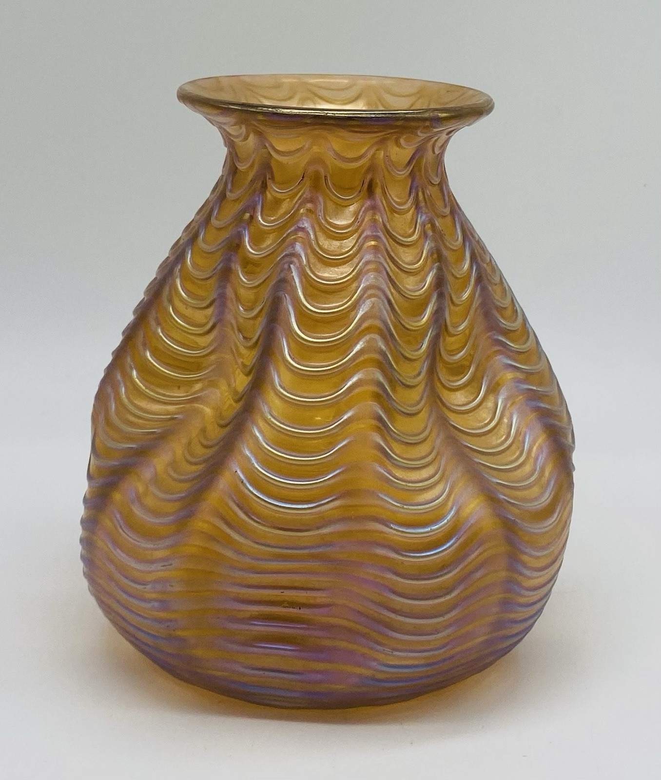 Gorgeous HTF Bohemian LOETZ Orange AEOLUS Dimpled Vase With Silver Ripples