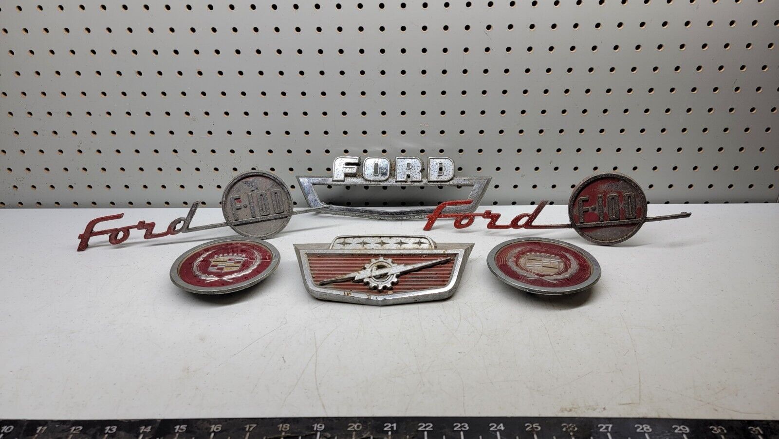 Vintage 1961-1966 Ford F100 Lightning Bolt, Original Emblems, Cadillac...b-x