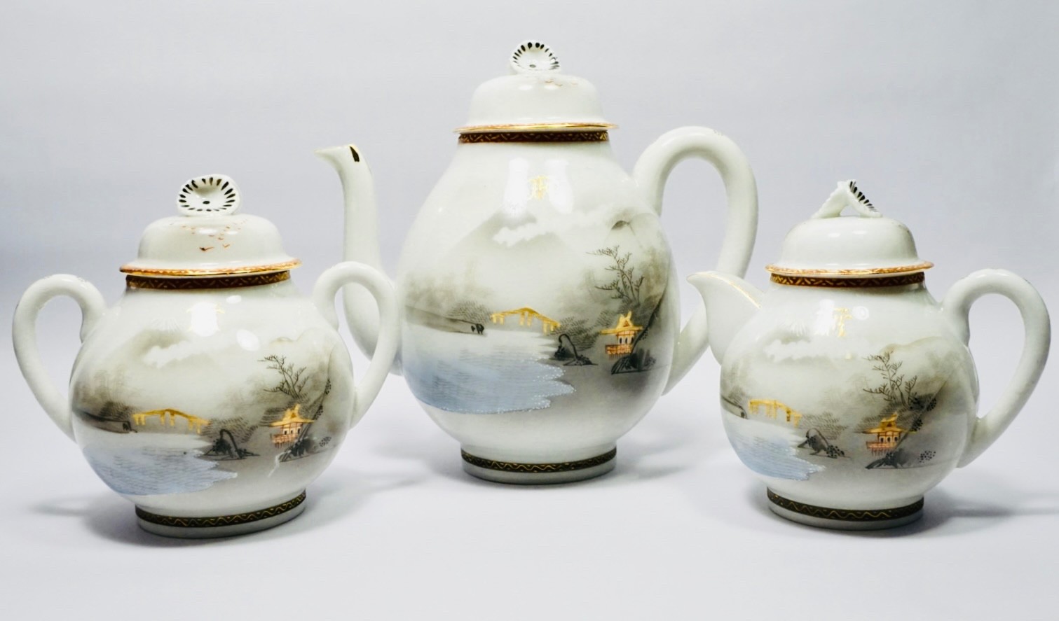 VINTAGE Ultralight Fine Porcelain Japanese Kutani Eggshell Teapot, Cream & Sugar