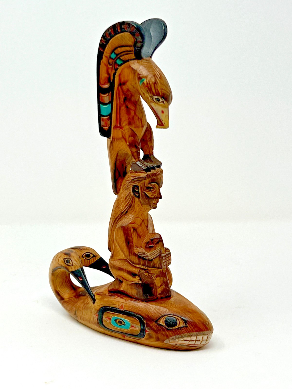 Alaska Black Diamond Carved Wood Totem Pole Whale Song by Ray Moore 9\