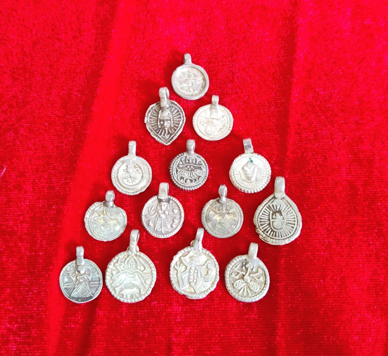 Antique Multi God Goddess Silver Religious Amulet Pendant 14 Pcs 11 Grams SI101