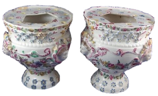 Antique 18thC Pair of Bow Porcelain Bough Bulb Flower Pot s 1760 English England