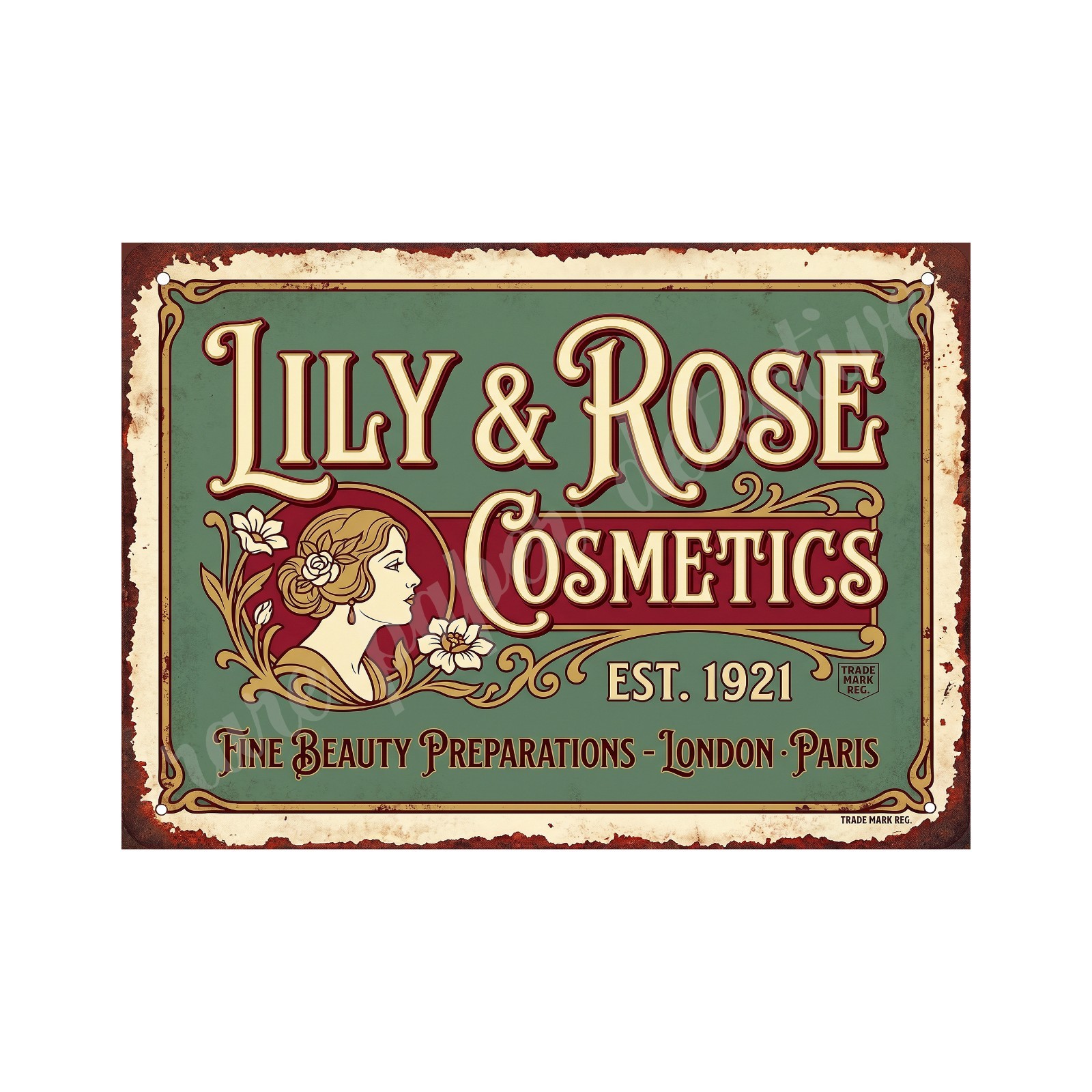 Vintage Advertising Sign Print Lily & Rose Cosmetics Retro 1940s, 5