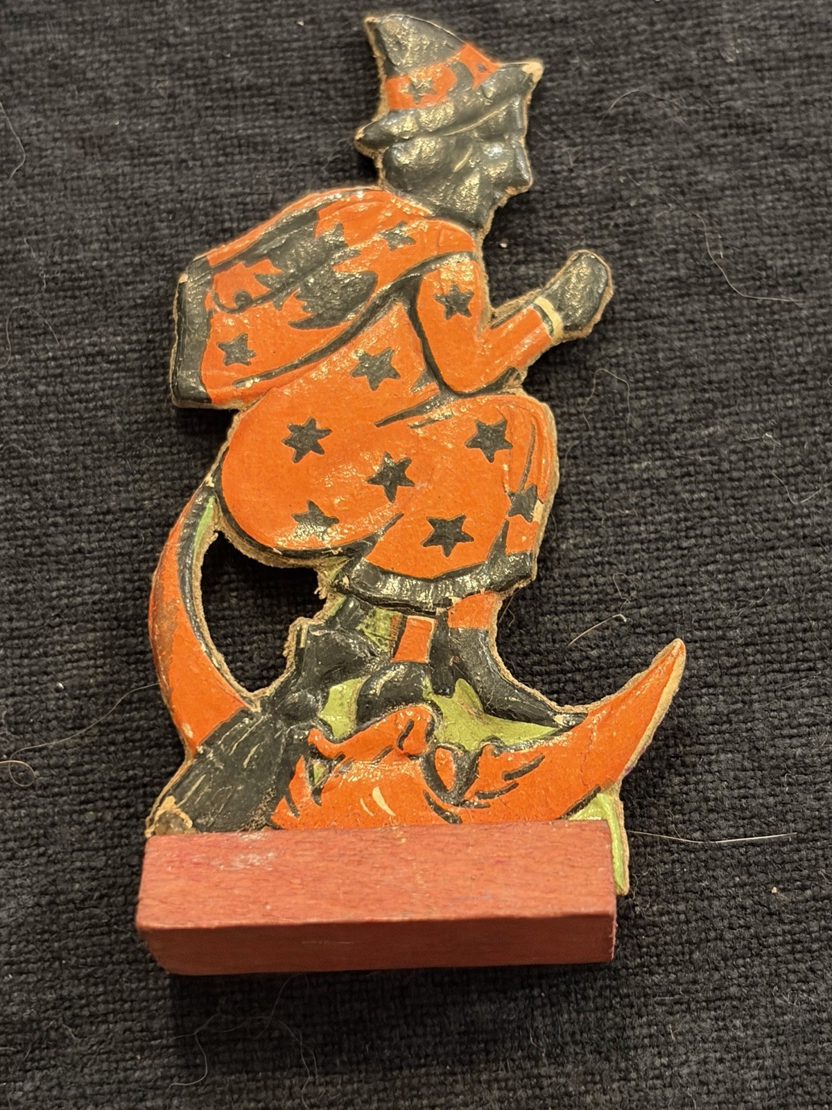 Antique 1920's Germany Halloween Skittle Broomed Witch Crescent Moon Germany