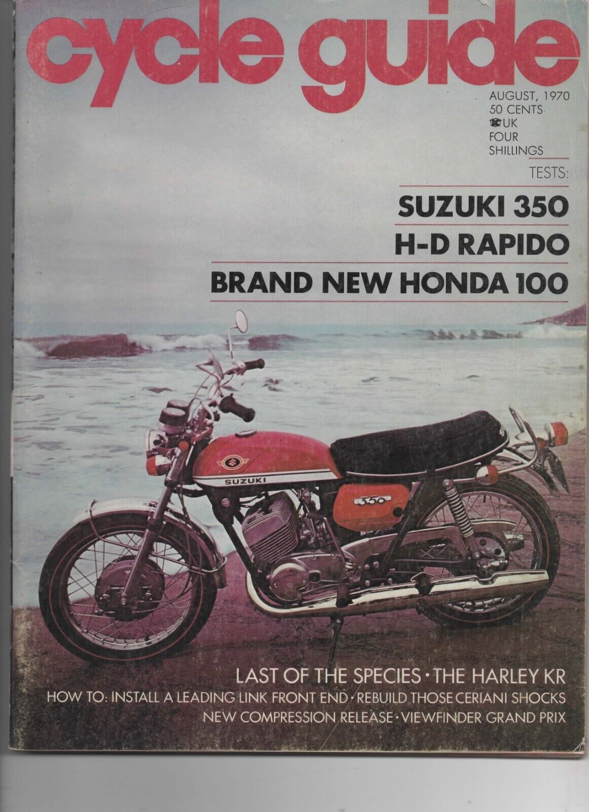 CYCLE GUIDE, Magazine, August 1970 (Suzuki 350 Motorcycle)