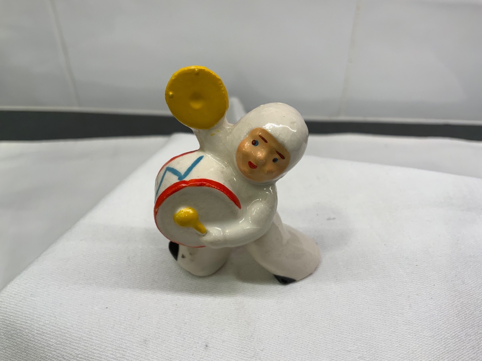 Vintage Porcelain Bisque Shiny Marching Snow Baby with a Drum Germany 2\